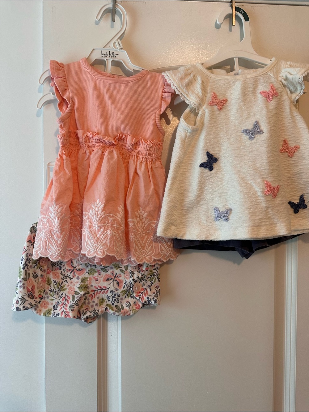 4-piece 18m Joie Peach Ribbed Knit Tank Tops and shorts sets